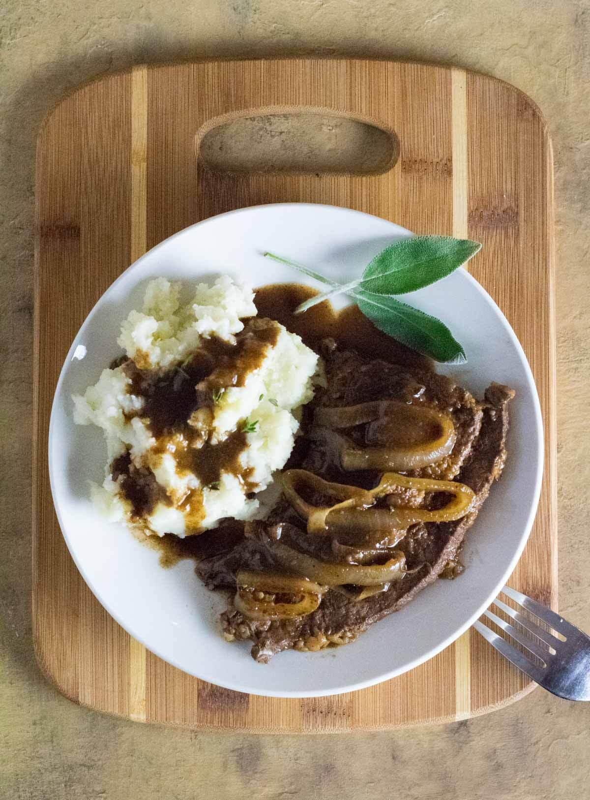 Liver and onions with gravy.