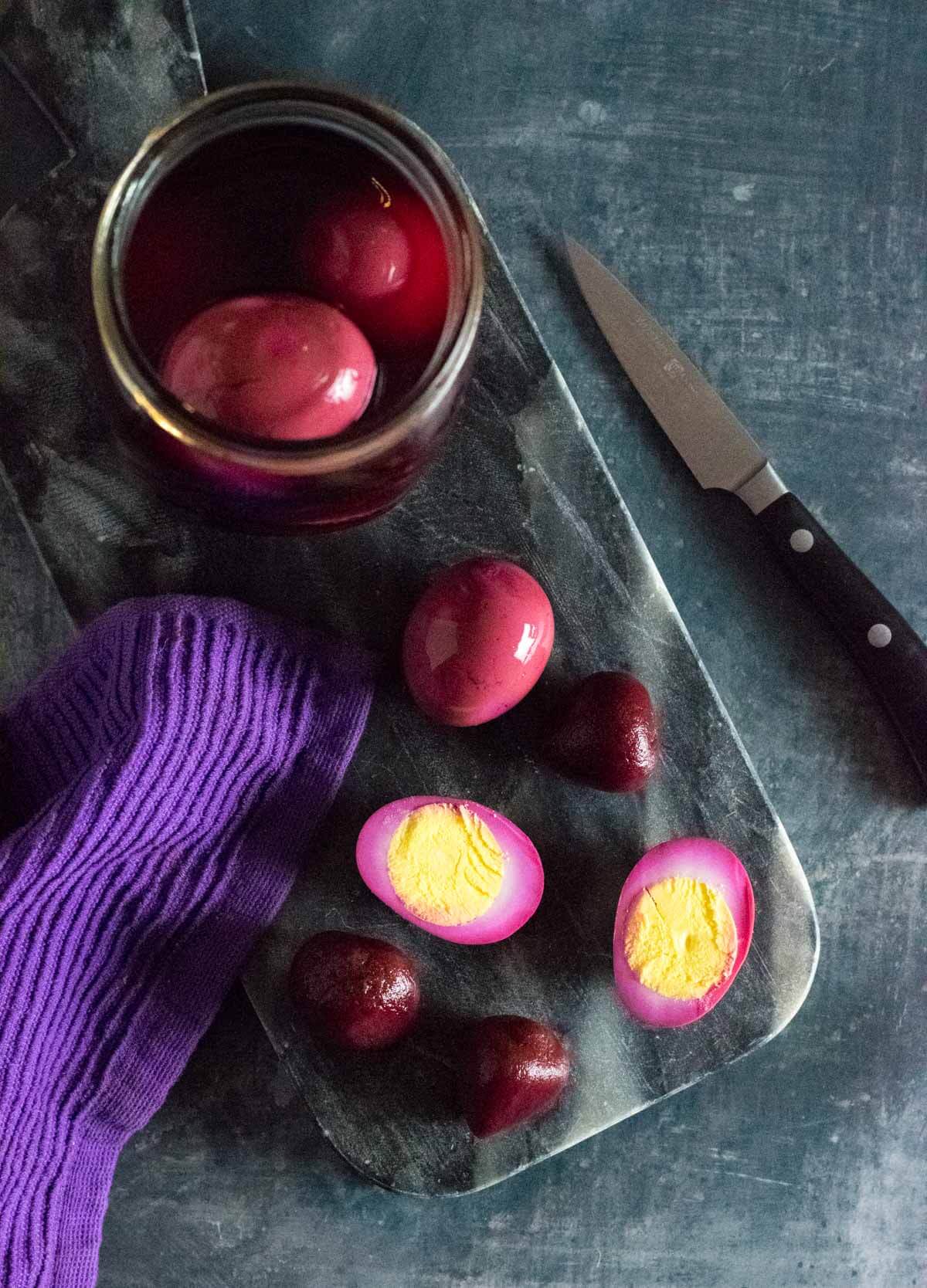 Pickled eggs with beets.