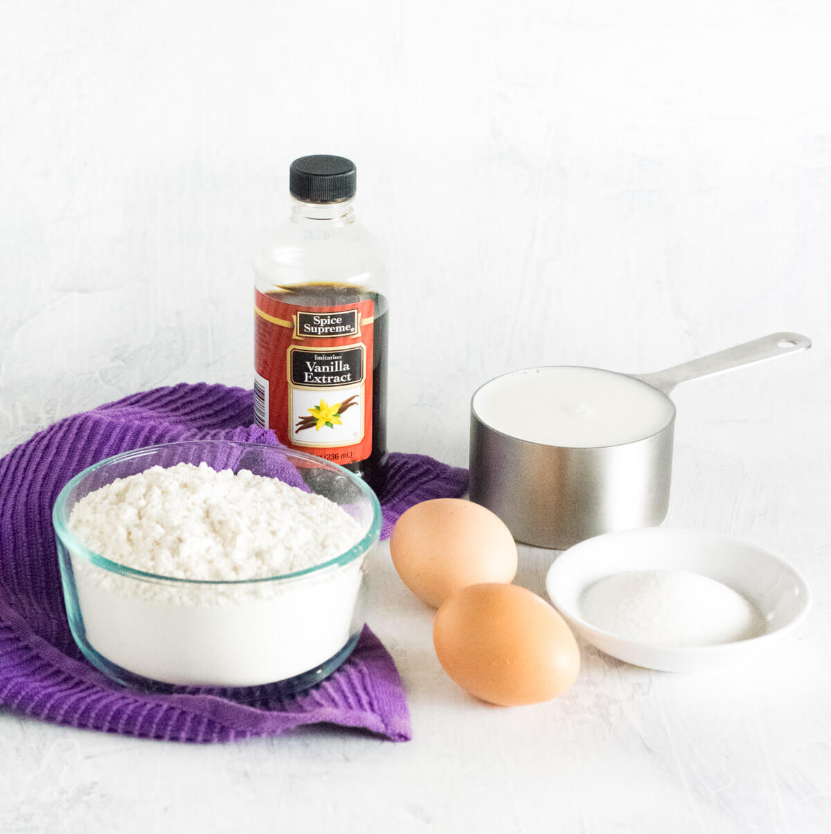 Showing ingredients for pancakes without baking powder.