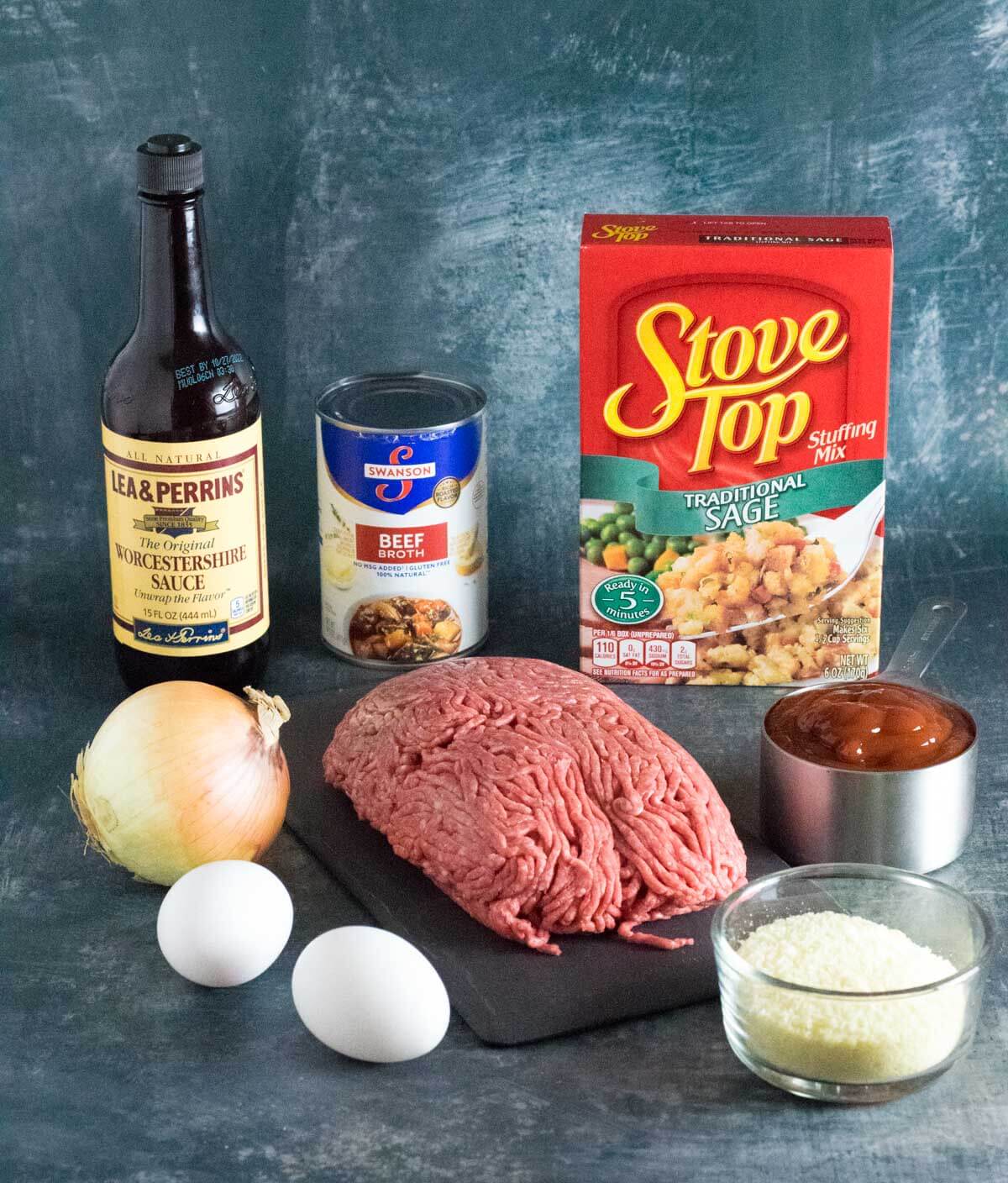Ingredients for Meatloaf with Stuffing.