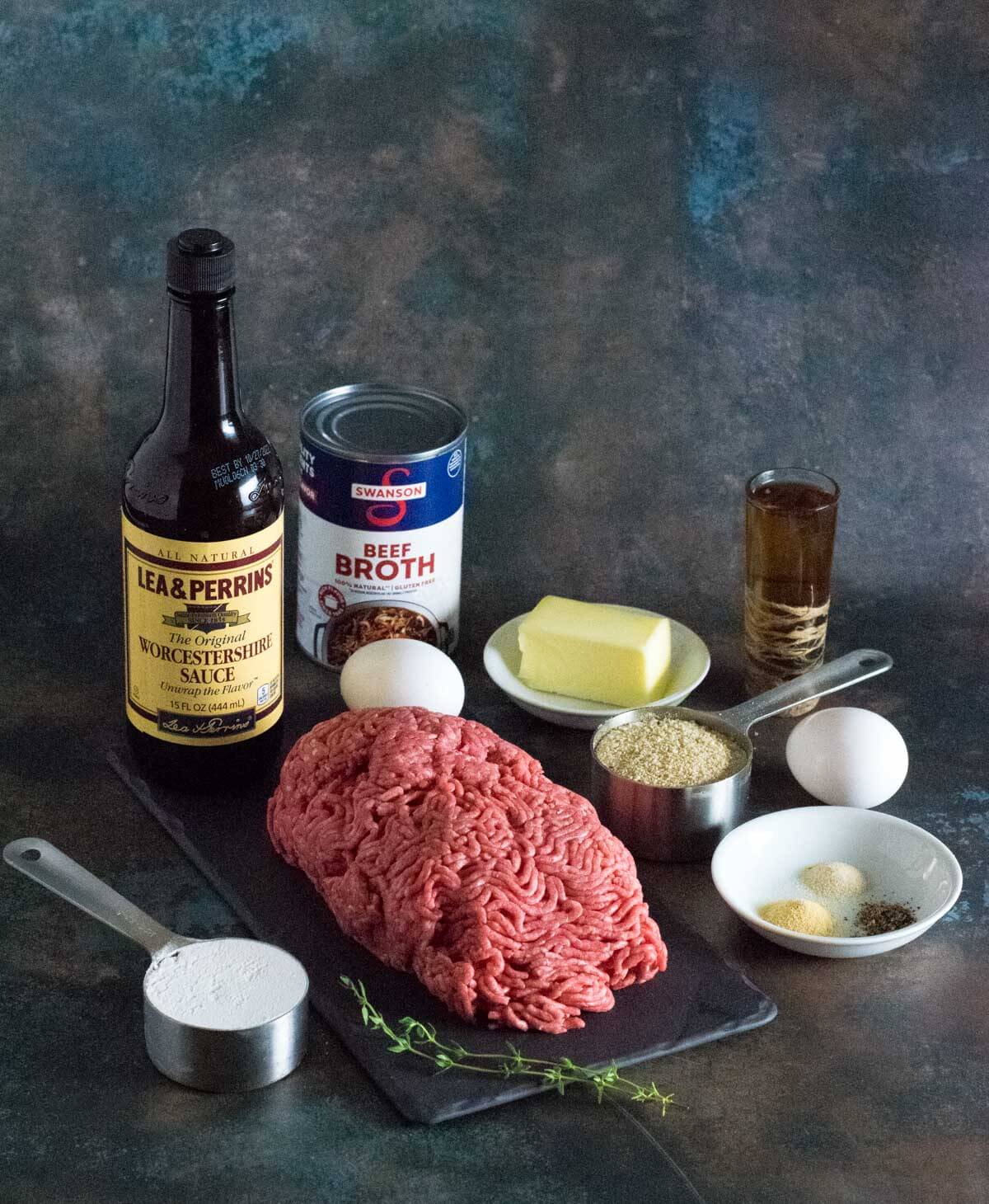 Showing ingredients for Salisbury Steak with Onion Gravy.