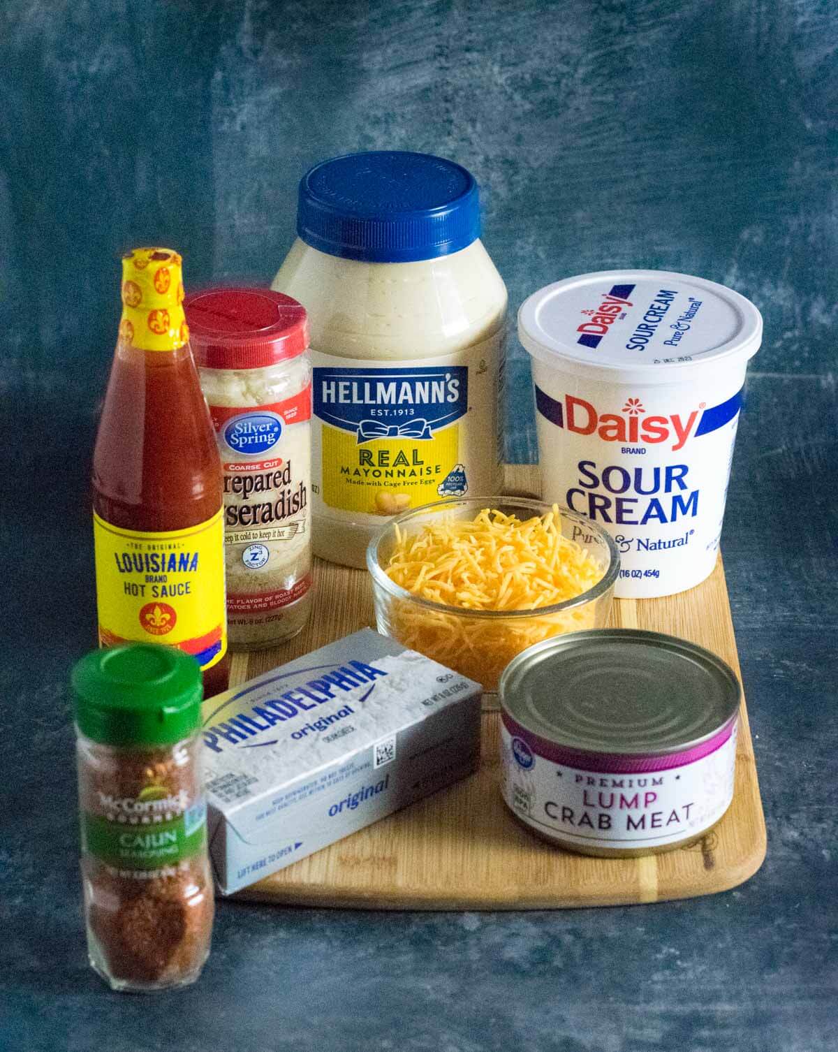 Showing ingredients for Cajun crab dip.