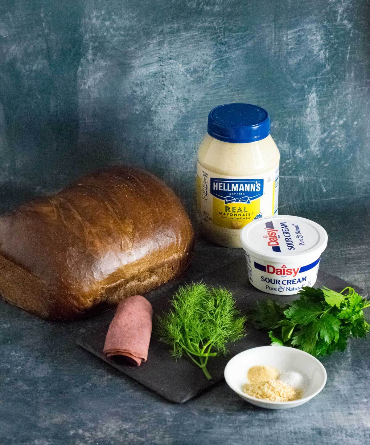 Showing ingredients for Rye bread dip.