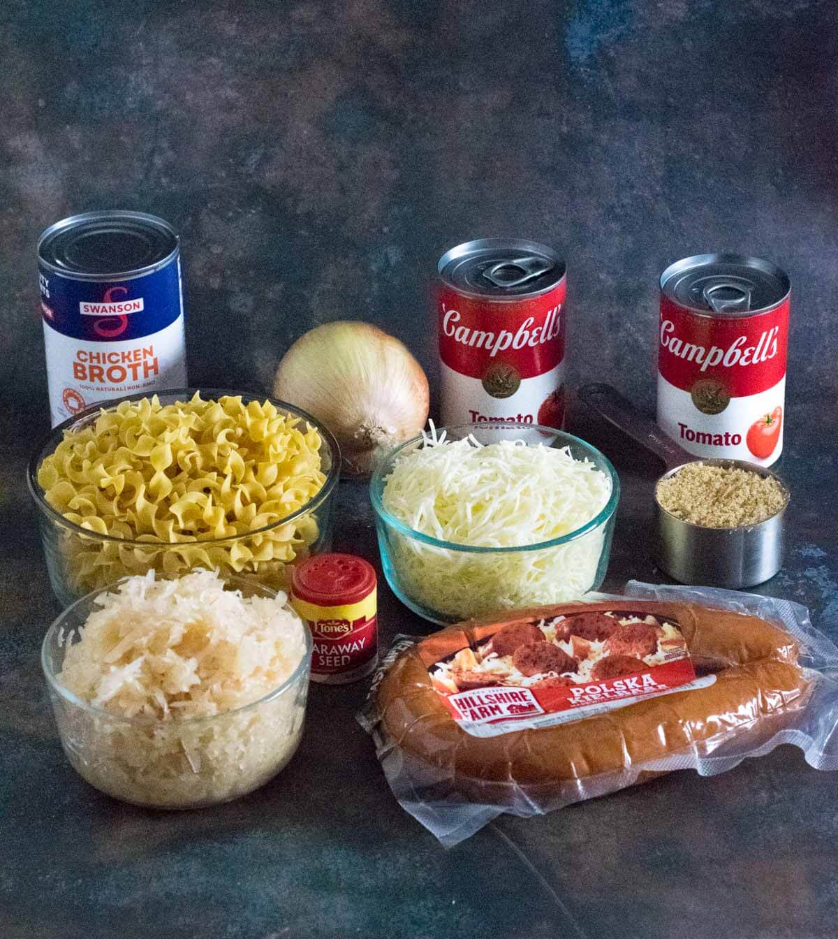 Showing ingredients for Sauerkraut Casserole.