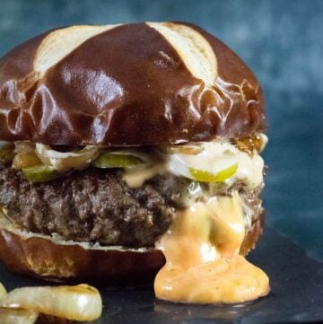 Cheese-stuffed burger recipe.