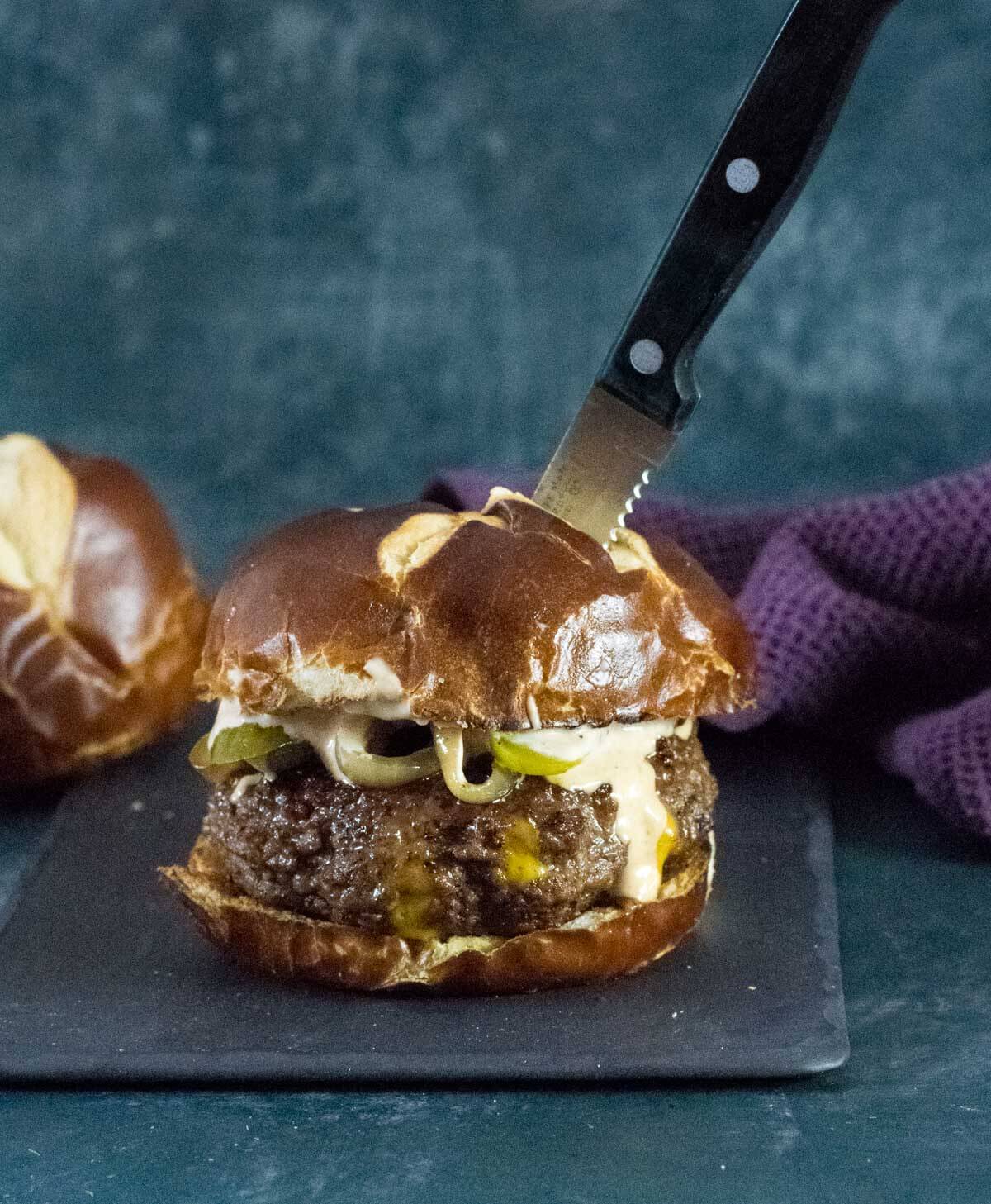 Cheese-stuffed burger.