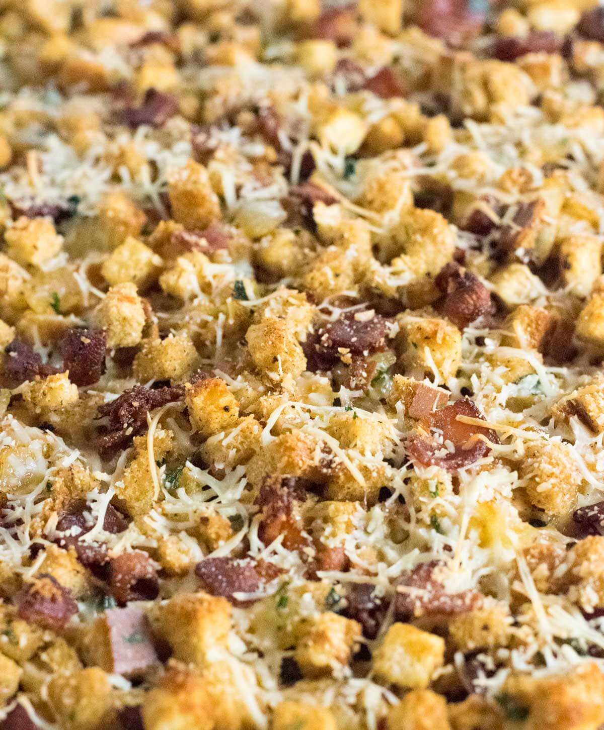 Homemade stuffing with bacon.