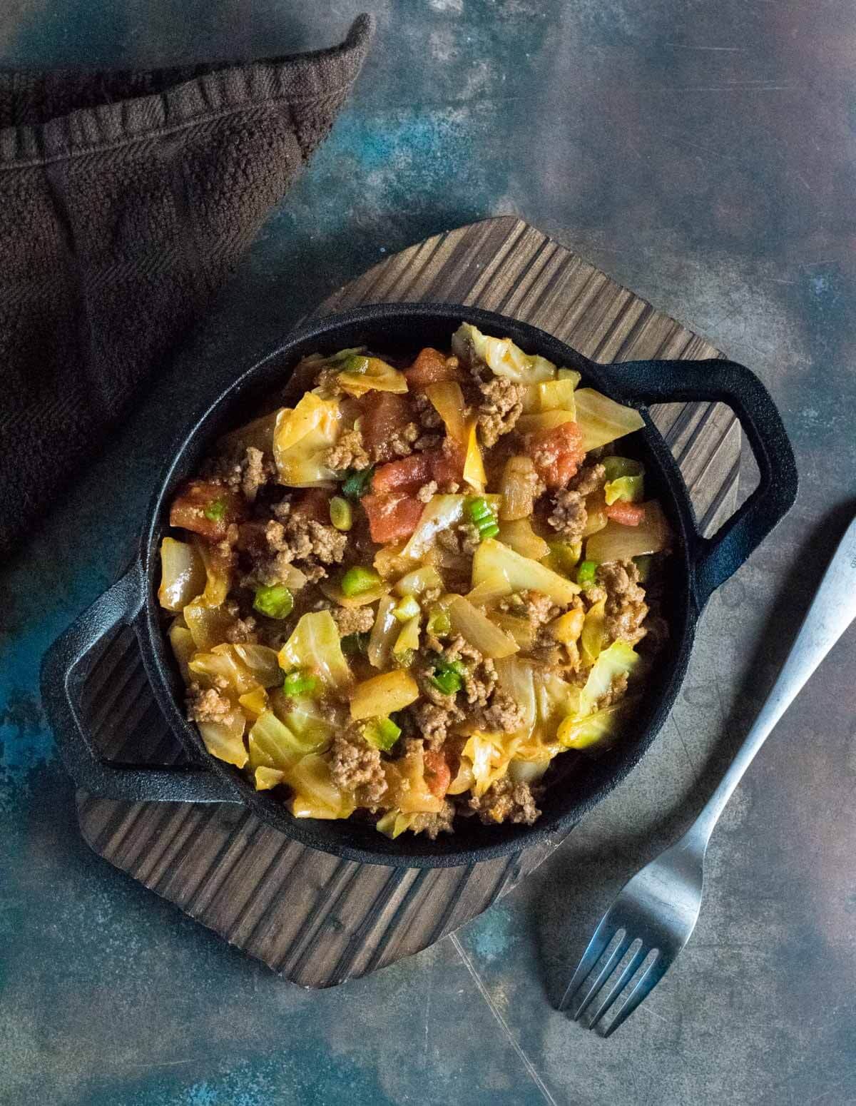 Ground beef and cabbage.