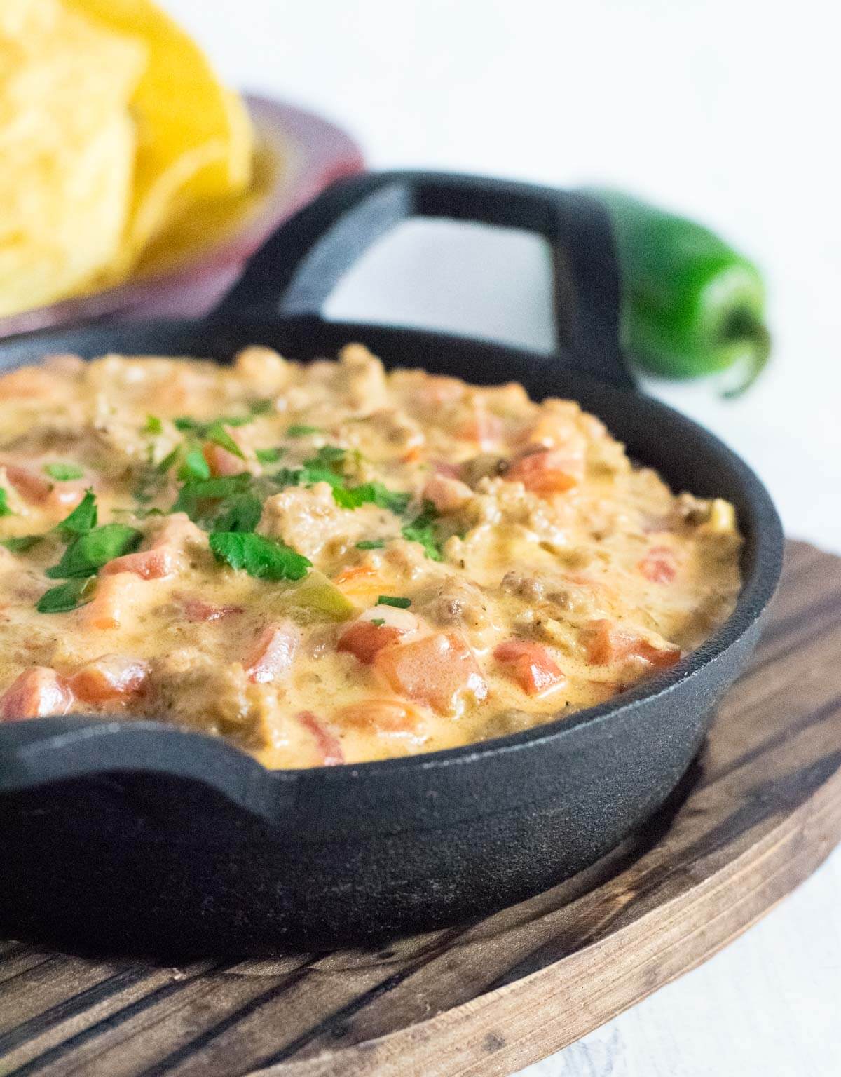 Queso dip with sausage.