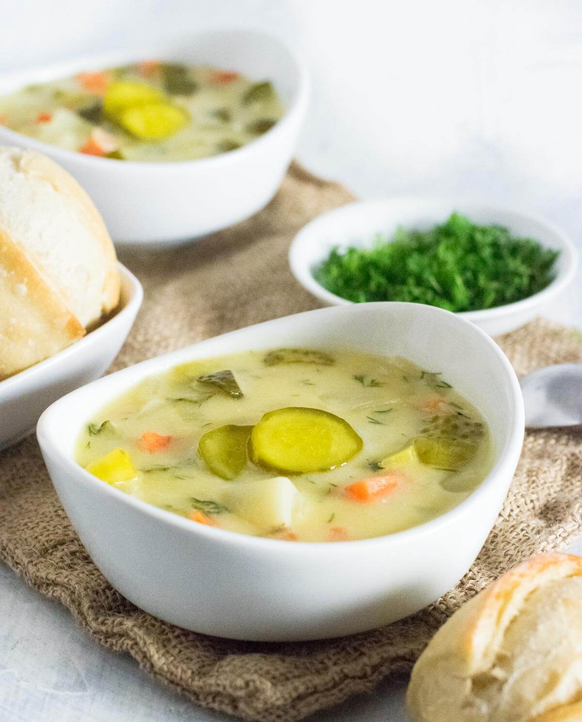 Homemade dill pickle soup.