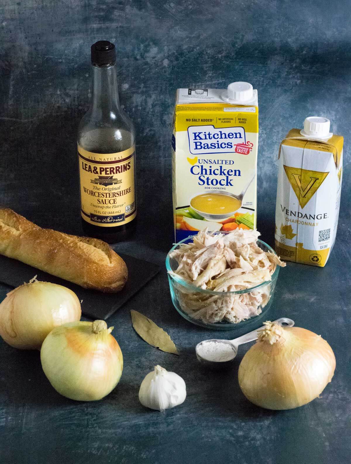 Showing ingredients for chicken French onion soup.