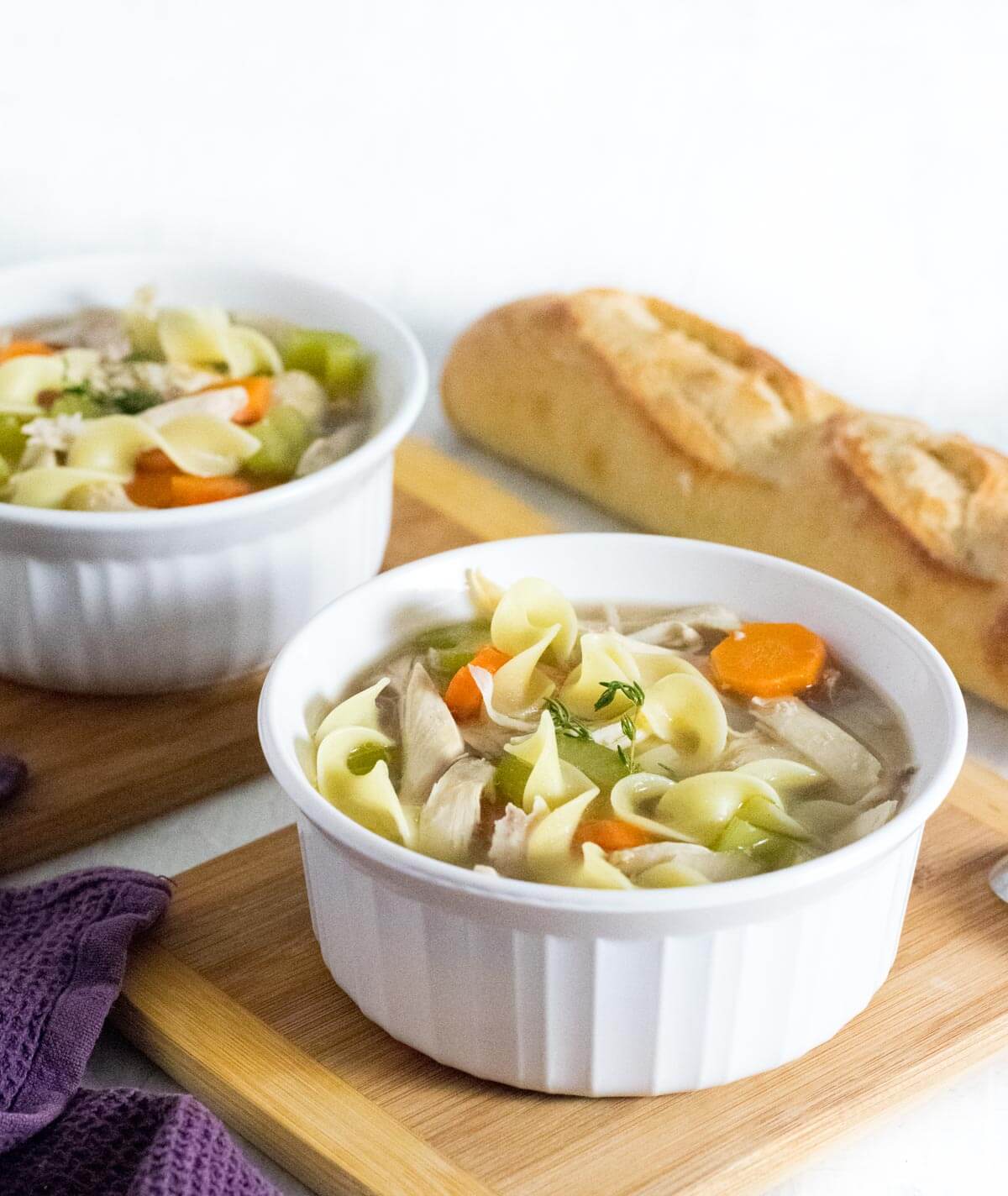 Chicken noodle soup with rotisserie chicken.