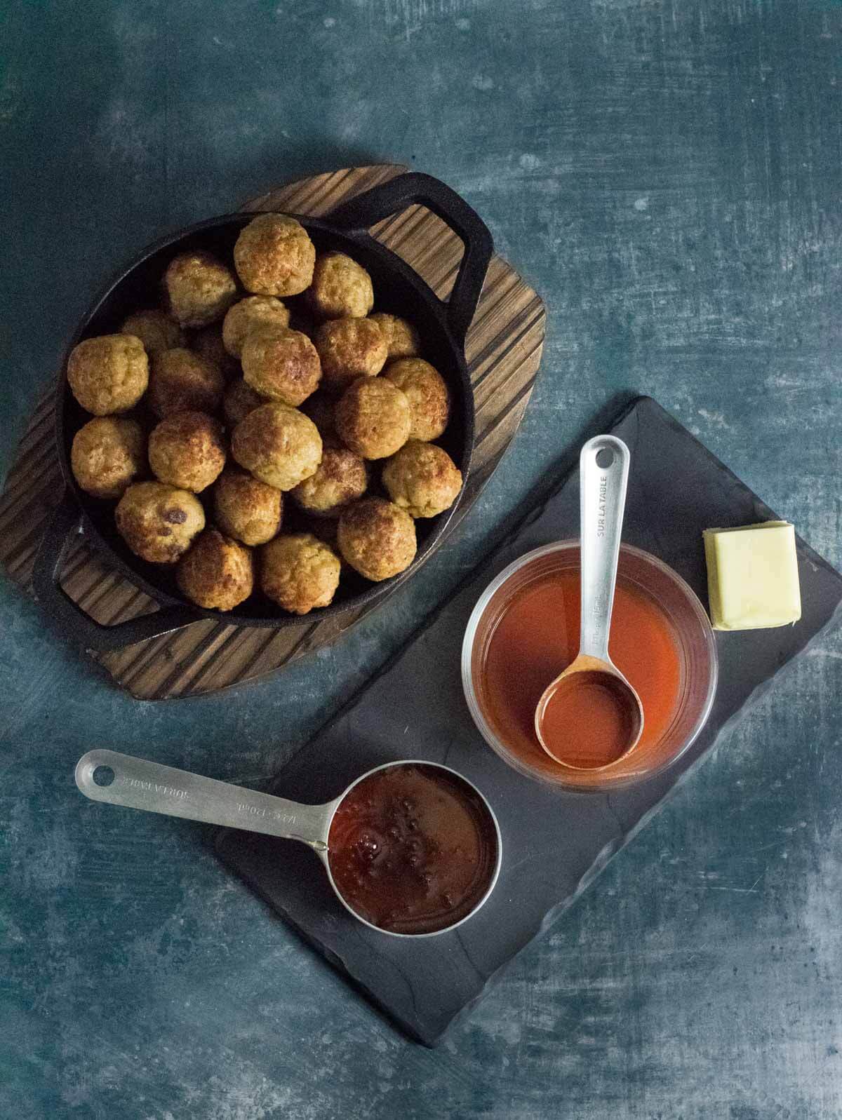 Showing ingredients for hot honey meatballs.