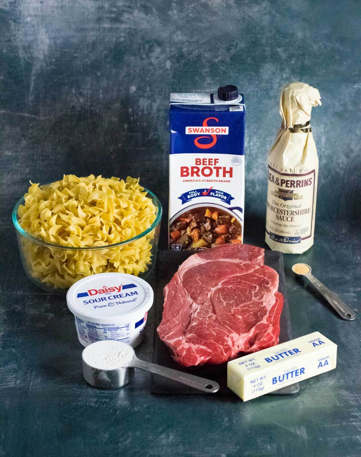 Showing ingredients for Amish beef and noodles.