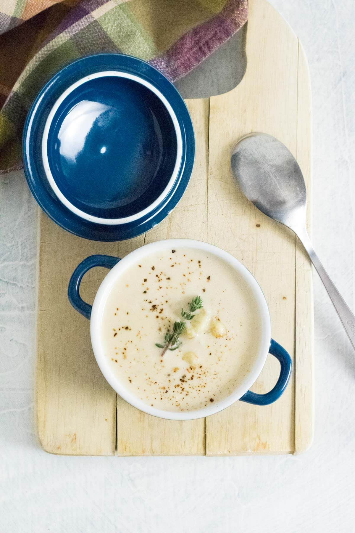 Cauliflower soup with cream cheese.