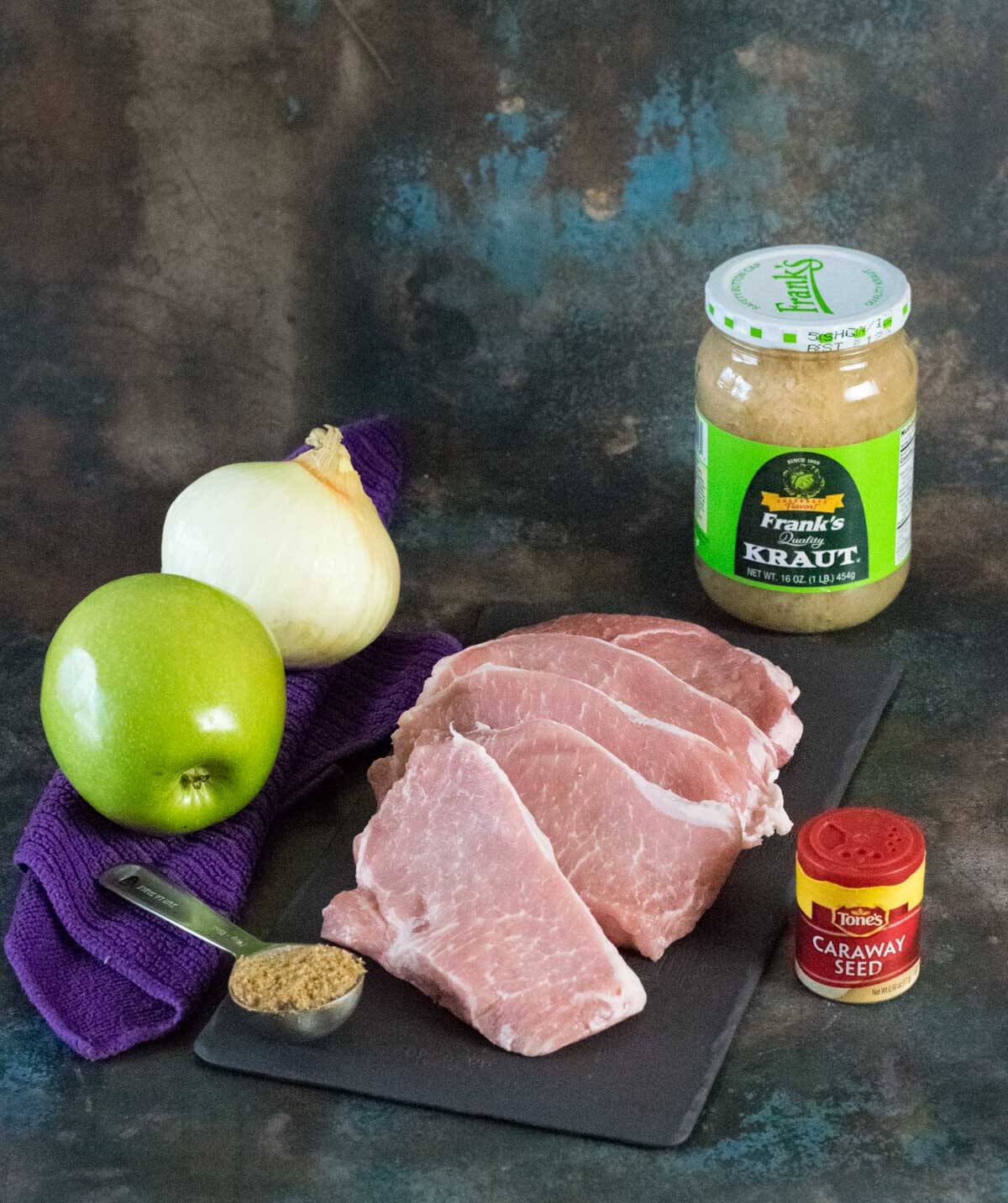 Showing ingredients for Pork chops and sauerkraut.