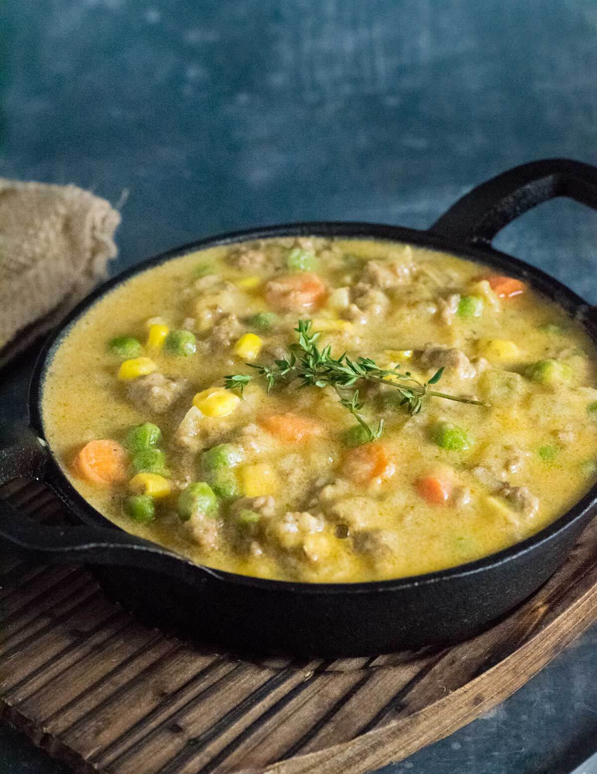 Serving Shepherd's Pie Soup.