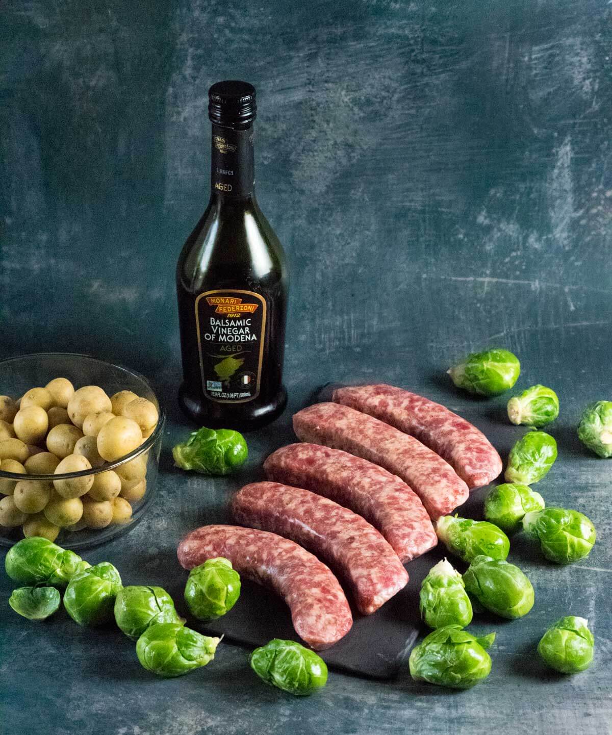 Showing ingredients for Brussels sprouts and sausage.