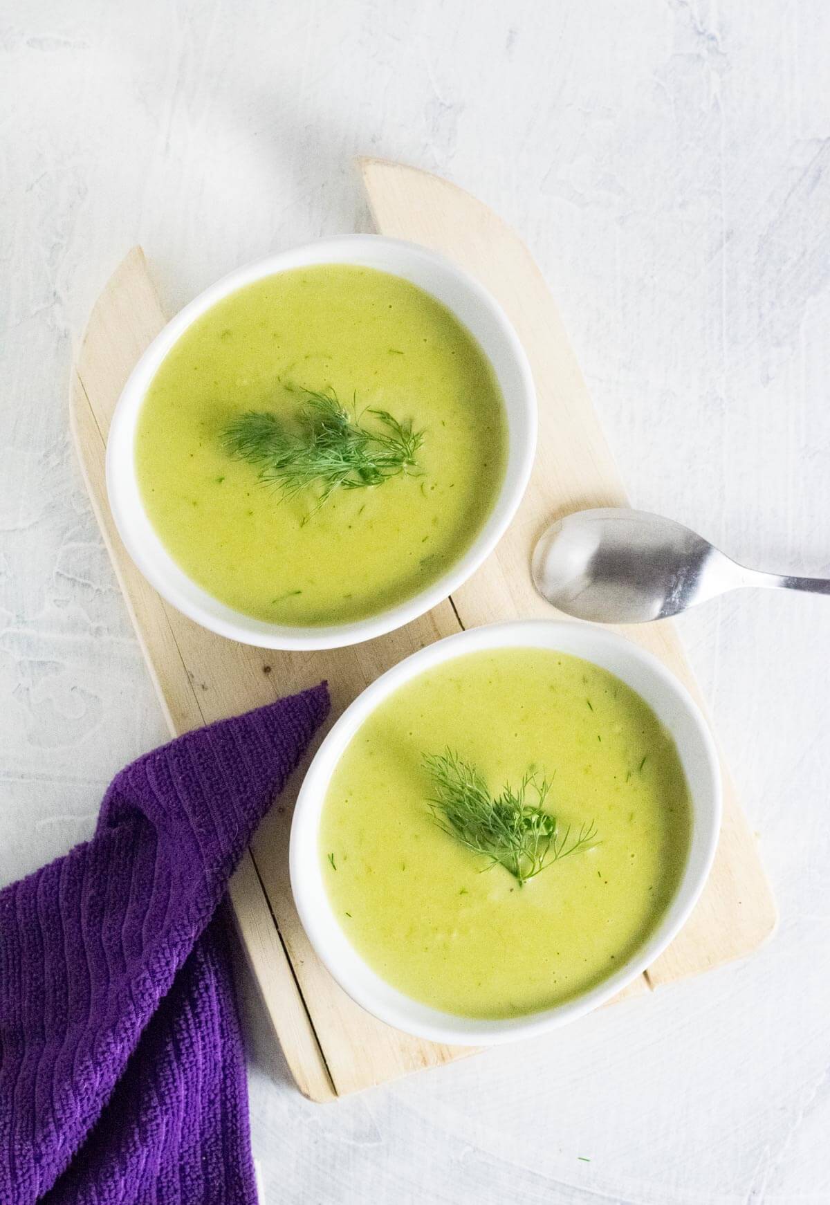 Serving potato and asparagus soup.