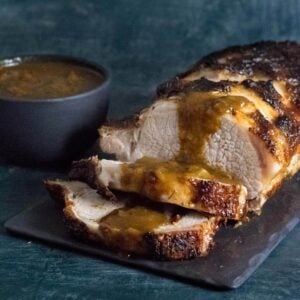 Roasted pork loin with gravy recipe.