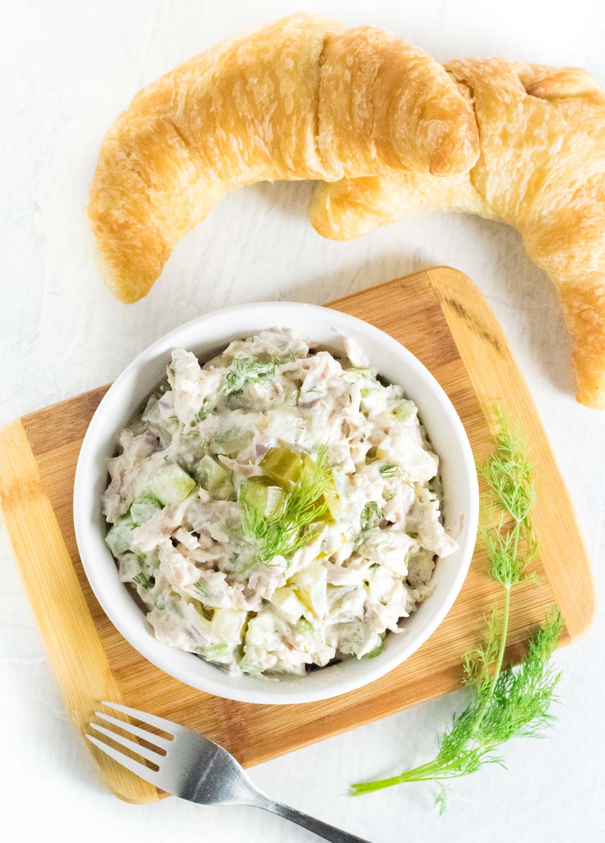 Chicken salad with dill pickles.